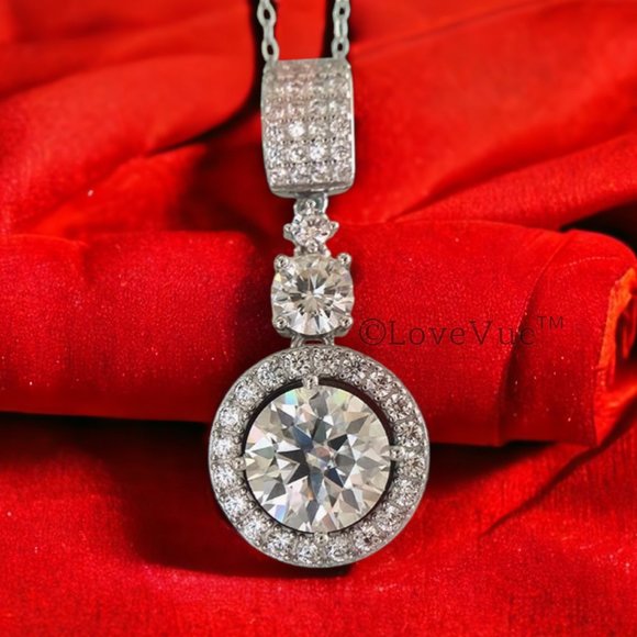 Certified 6ct. t.w. Diamond Brilliant Cut Halo Drop Necklace - Picture 2 of 14